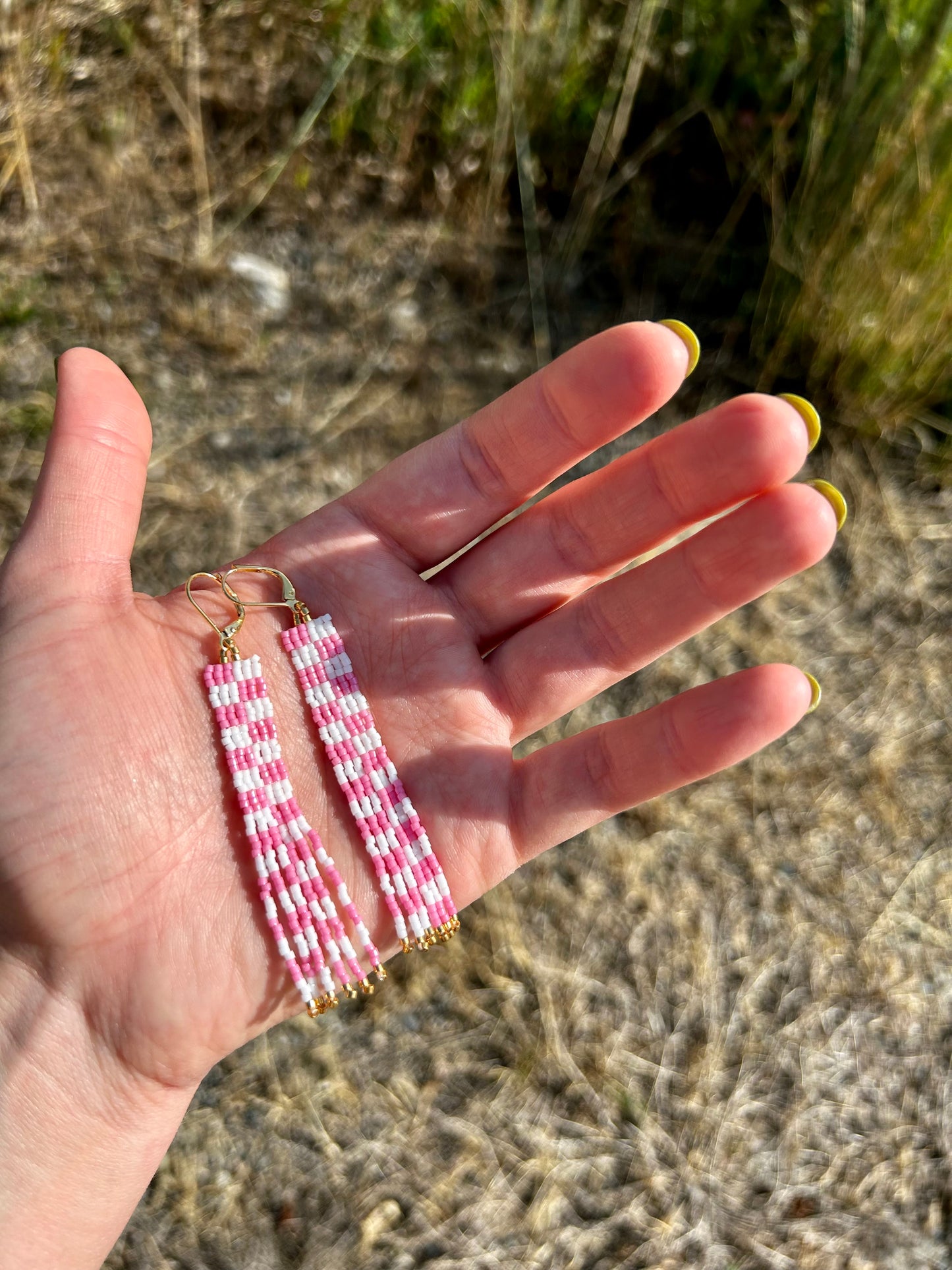 Slim Pink Checkered Earring